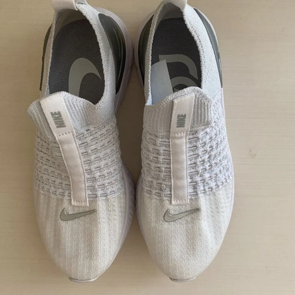 Brand New Women's 5.5 White Silver Nike Phantom Flyknit Slip On Sneakers - Picture 2 of 7